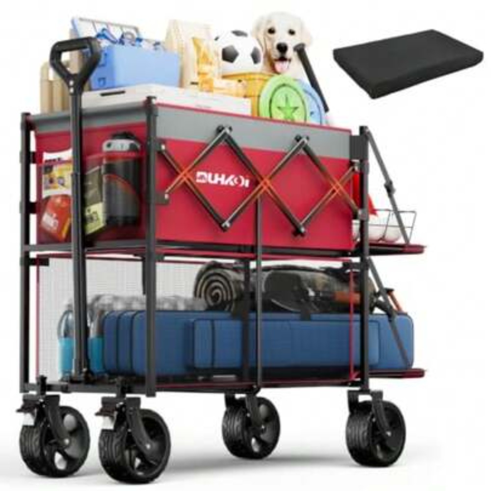 Outdoor Camping Wagon - 2-Tier Foldable Wagon Cart with All