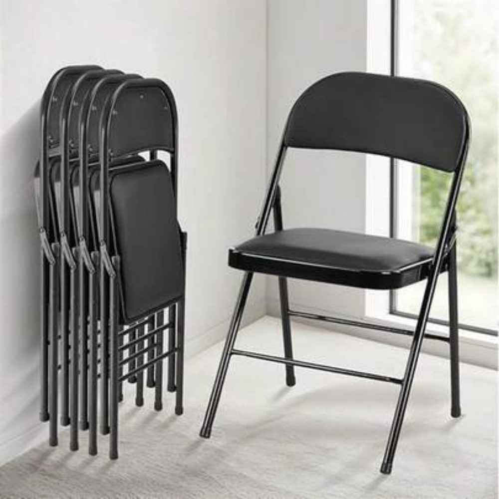 Outdoor Camping Folding Chairs - Folding Chair 4 Pack Leather Padded
