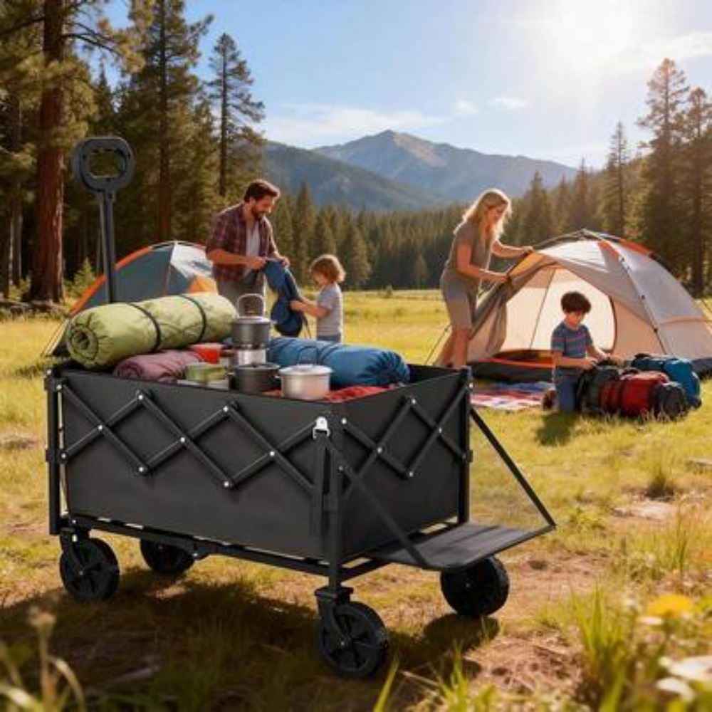 Outdoor Camping Wagon - Collapsible Wagon With Tailgate 350lbs Capacity,