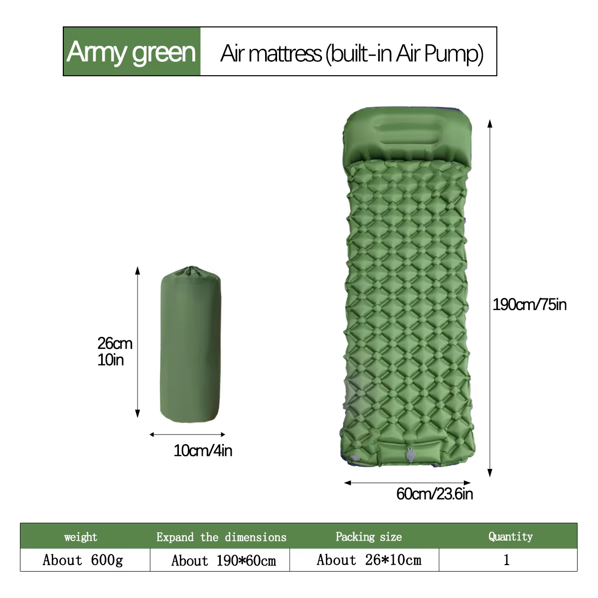 190*60cm Outdoor Camping Infla - Outdoor Camping Hiking ulasan dan harga