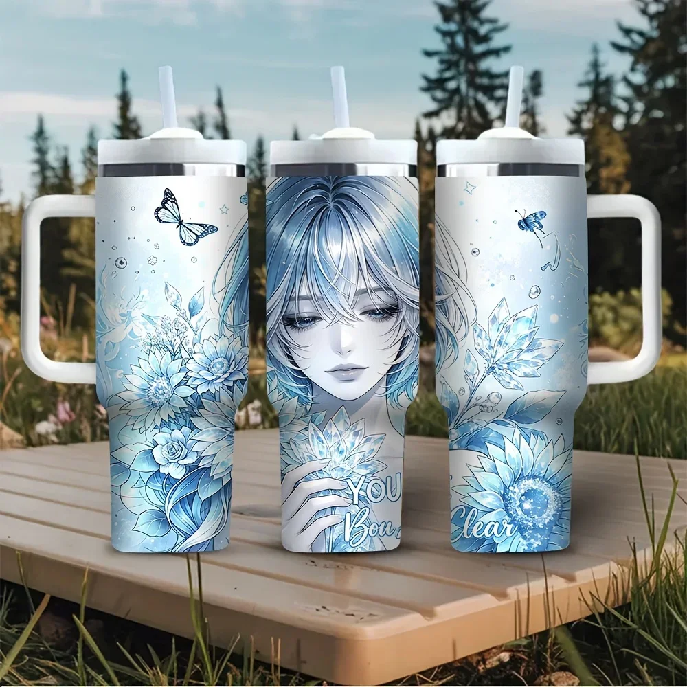 40oz Tumbler with Handle, Blue - Outdoor Camping Anime ulasan dan harga