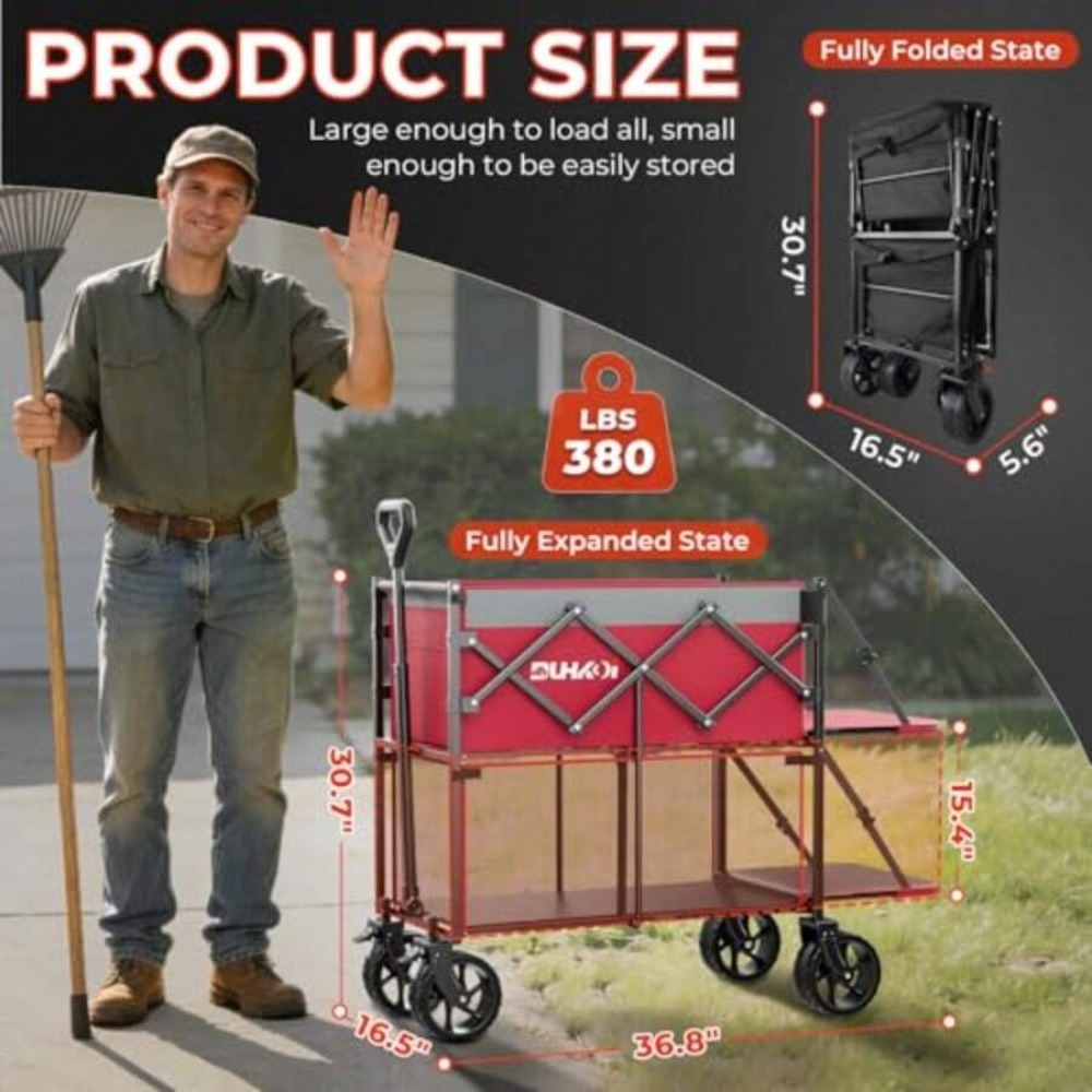 2-Tier Foldable Wagon Cart wit - Outdoor Camping Wagon ulasan dan harga
