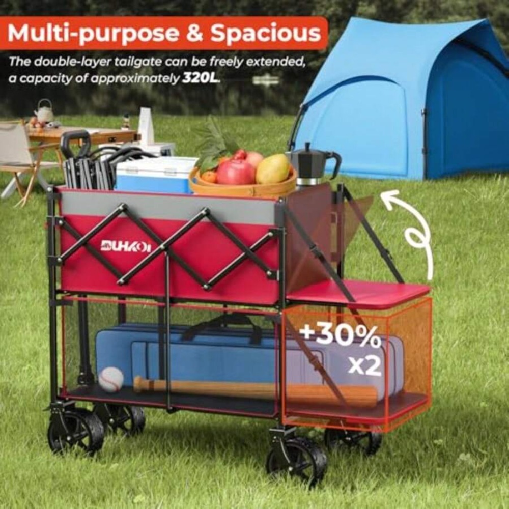 2-Tier Foldable Wagon Cart wit - Outdoor Camping Wagon ulasan dan harga